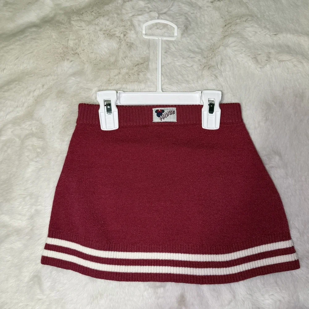 NEW Disney Minnie Mouse Short Sleeve Sweater & Varsity Skirt Set Burgundy 3T